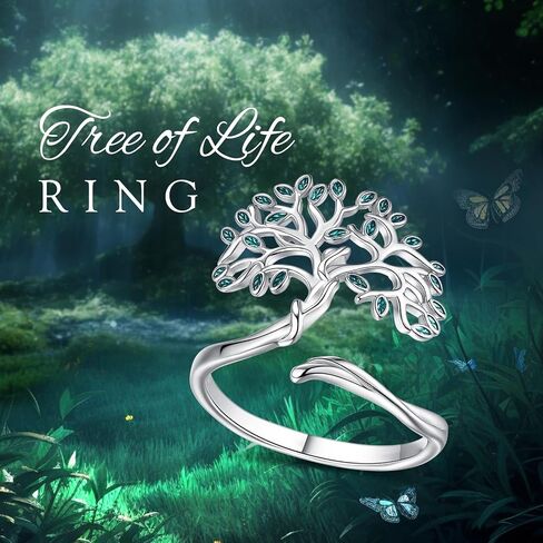 CELESTIA Tree of Life Ring for Women Men 925 Sterling Silver,Adjustable Nature Tree Open Band Rings Protection Amulet Stackable Jewelry Gift in Saudi Arabia