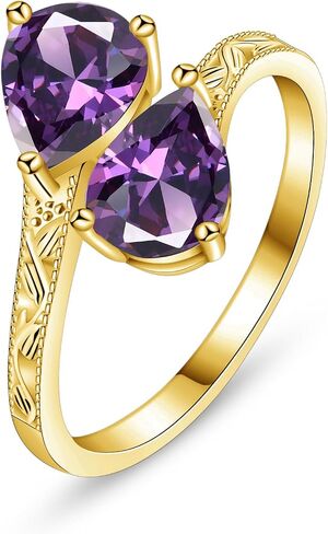 2.5ct Adjustable Vintage Milgrain Filigree Birthstone Ring, Thickened 14K Gold Plated, Victorian Style, Dainty CZ Gemstone Stackable Rings Band Birthday Jewelry Gifts Adjustable (US Size 5-10) in Saudi Arabia