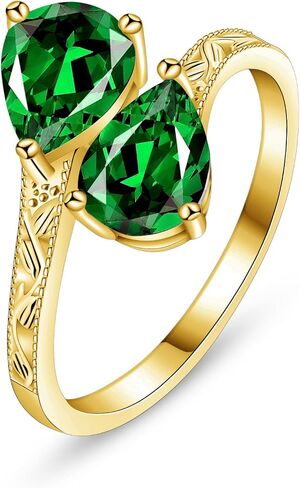 2.5ct Adjustable Vintage Milgrain Filigree Birthstone Ring, Thickened 14K Gold Plated, Victorian Style, Dainty CZ Gemstone Stackable Rings Band Birthday Jewelry Gifts Adjustable (US Size 5-10) in Saudi Arabia