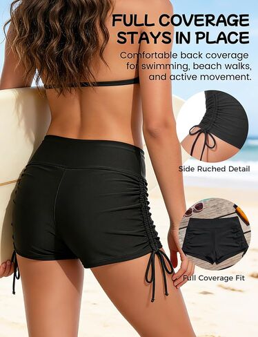 Buauty Women's Swim Shorts Board Shorts Bikini Bottoms High Waisted Boy Shorts Adjustable Side Tie Quick Dry in Kuwait