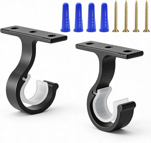 Heavy Duty Curtain Rod Wall Brackets, Black Metal, Set of 4 Holders with Mounting Hardware, Curtain Rod Brackets Holders for 1 Inch Rod, for Wall or Ceiling Installation in Saudi Arabia