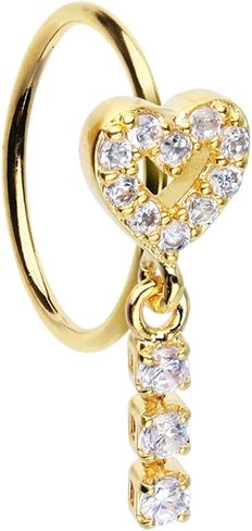 Golden Open Heart Gem Drop Dangle Bendable Nose Hoop in Saudi Arabia