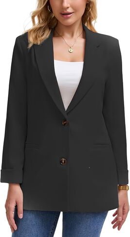 Womens Semi-Tailored Business Casual Blazer 9/10 Sleeve Lightweight Work Office Jacket with Pockets in Saudi Arabia