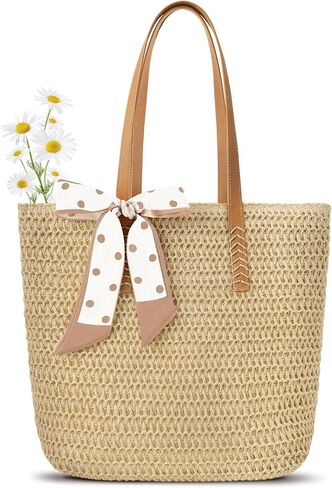 Trifabricy Beach Bags for Women, Large Straw Beach Bag, Beach Tote Bag Shoulder Handbags, Straw Bag Beach Purse for Summer in Kuwait