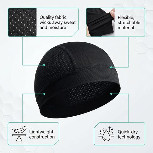 Cooling Skull Cap Beanie, 2 Pack, Breathable, for Running, Cycling, Motorcycling & Outdoor Sports, Men & Women, Black in Saudi Arabia