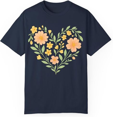 Blossoming Heart: Pastel Floral Illustration Comfort Colors Tee Navy in Kuwait