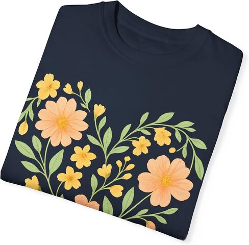 Blossoming Heart: Pastel Floral Illustration Comfort Colors Tee Navy in Kuwait