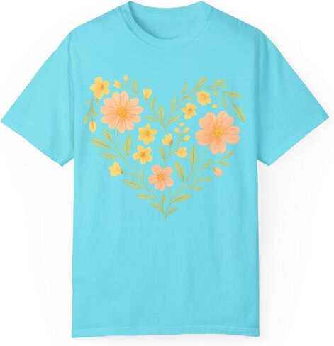 Blossoming Heart: Pastel Floral Illustration Comfort Colors Tee Lagoon Blue in Saudi Arabia