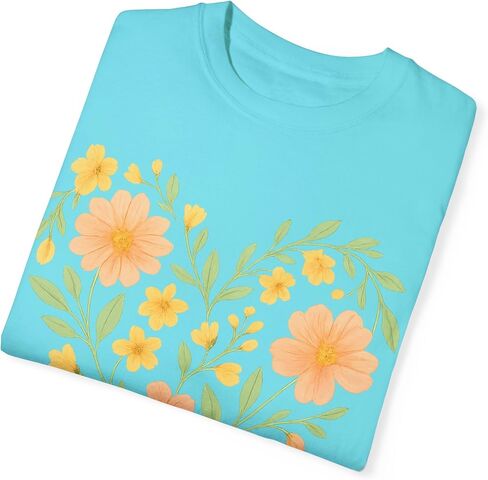 Blossoming Heart: Pastel Floral Illustration Comfort Colors Tee Lagoon Blue in Saudi Arabia