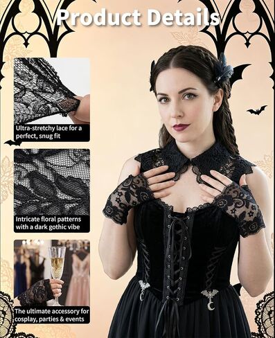 4 Pairs Women Short Lace Fingerless Gloves, Assorted Floral Wrist Half Finger Gloves for Tea Party, Bridal Wedding, Gothic Cosplay Prom Costume Accessories in Saudi Arabia