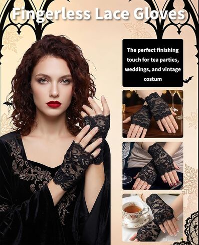 4 Pairs Women Short Lace Fingerless Gloves, Assorted Floral Wrist Half Finger Gloves for Tea Party, Bridal Wedding, Gothic Cosplay Prom Costume Accessories in Saudi Arabia