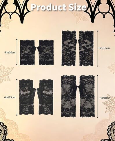 4 Pairs Women Short Lace Fingerless Gloves, Assorted Floral Wrist Half Finger Gloves for Tea Party, Bridal Wedding, Gothic Cosplay Prom Costume Accessories in Saudi Arabia