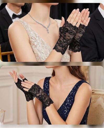 4 Pairs Women Short Lace Fingerless Gloves, Assorted Floral Wrist Half Finger Gloves for Tea Party, Bridal Wedding, Gothic Cosplay Prom Costume Accessories in Saudi Arabia