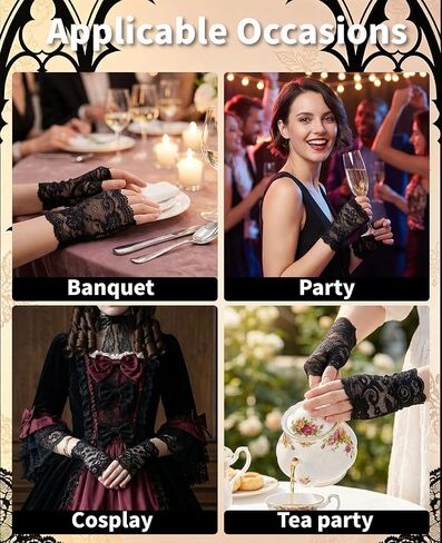 4 Pairs Women Short Lace Fingerless Gloves, Assorted Floral Wrist Half Finger Gloves for Tea Party, Bridal Wedding, Gothic Cosplay Prom Costume Accessories in Saudi Arabia