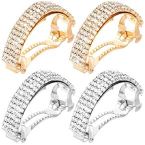 HINZIC 4 Pcs Rhinestone Hair Clips 2inch Silver Gold Bling Crystal Spring Barrettes Fancy Sparkle Wedding Prom Engagement Bridal Accessories for Women Girls Bride Long Thick Hair in Kuwait