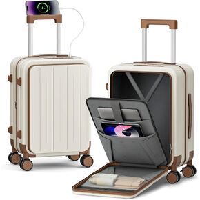 Carry On Luggage Airline Approved, 20 Inch Expandable PC HardShell Suitcase with Front Pocket, USB Charging Port, Hardside Case with Brake Spinner Wheels TSA Lock for Travel in Saudi Arabia