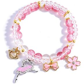 Ballet Bracelet for Teen Girls, Elegant Dance Recital Jewelry Gifts for Daughter Granddaughter, Crystal Sakura Bow Beaded Bracelet, Christmas Fashion Charm Bracelets Accessories in Kuwait