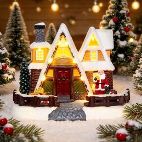 LED Lighted Village House, 6.9 Inch Triangular Christmas Village House Decoration with Santa Claus Statue, Xmas Collectible Buildings for Holiday Decor for Home, Ballroom Display and Desktop in Saudi Arabia