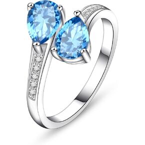 1.6ct Adjustable Women Teartrop Birthstone Ring, Thickened Rhodium Plating Dainty CZ Gemstone Statement Rings Band Birthday Jewelry Gifts Adjustable (US Size 5-10) in Saudi Arabia