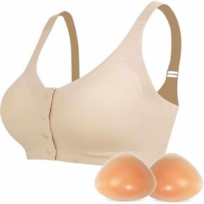 Lervanla Mastectomy Bra with Silicone Braest Form, Seamless Wireless Pocket Bras Post-Surgery Prothesis Enhancer in Saudi Arabia