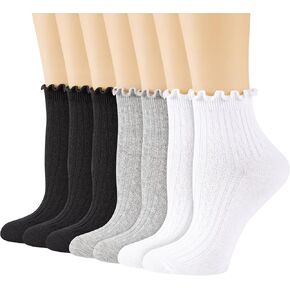 eallco 7 Pairs Ruffle Socks Womens Ankle Cotton Cute Frilly Lettuce Edge Breathable crew Casual socks in Saudi Arabia