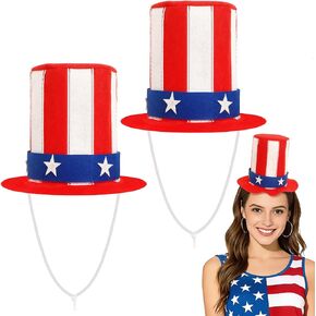2 PCS Patriotic Mini Felt Top Hat, 4th of July Uncle Sam Red White Blue Independence Day American Flag Memorial Day Costume Accessories Unisex Adult Party Supplies in Saudi Arabia