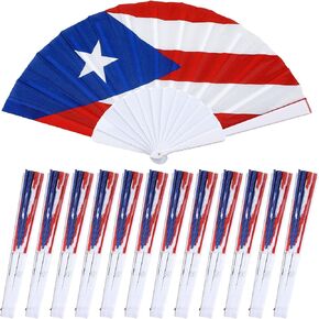 AceOrbit 12 Pcs Puerto Rico Flag Folding Hand Fans Souvenir Gifts 7 Inches Clacking Red White Blue Fans for Line Dancing Patriotic Country Flag Design for Independence Parade Festival Celebration in Saudi Arabia