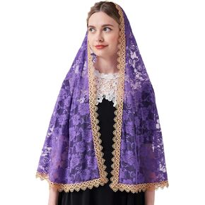 Chapel Veils Catholic Mass Mantilla D Shape Catholic Veil Gold Venice Lace Trim Gold Venice Lace Trim Veil M29 in Saudi Arabia