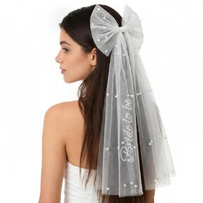 Bride to Be Bow Veil With Pearls,Embroidered White Bridal Hair Bow Clip for Bachelorette Party, Engagement & Bridal Shower Outfits, Tulle Bachelorette Outfits Accessories for Bride To Be in Saudi Arabia