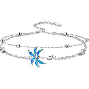 Ocean Sea Animal Bracelets/Anklets for Women 925 Sterling Silver Opal/Turquoise Sea Animal Double Layered Bracelets/Anklets Ocean Beach Themed Jewelry Gifts for Women Her in Saudi Arabia