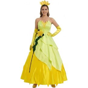 Princess Tiana Costume for Women Fairy Dress Adult Fancy Halloween Cosplay Fancy Dress Up Ball Gown with Headband in Saudi Arabia