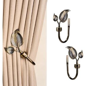 SUQ I OME Vintage Leaf Shaped Curtain Holdbacks, 2 Piece Handmade Metal Wall Mounted Tieback Hooks for Drapes, Bronze Window Treatment Holders, Home Decorative,Bronze in Saudi Arabia