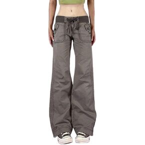 Bootcut Jeans for Women, Low Rise Well Bottoms Denim with Ribbed Waistband Side Stitch Drawstrings,Y2k Grunge in Saudi Arabia