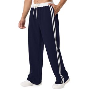 Men's Baggy Sweatpants | Elastic Drawstring Waist, Side Stripes, 3 Pockets, Workout & Jogging in Saudi Arabia