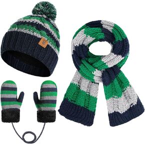 Boys Winter Hat Scarf and Gloves Set for Kids Warm Knitted Hat Mittens and Fleece Neck Warmer Scarf Set for Boys Girls 3pcs in Saudi Arabia