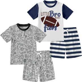 Jimonda Toddler Boys Cotton Clothes Set Kids Summer outfits | Soft, breathable, skin-friendly fabric,Drawstring Belt,Short sleeve,Shorts and shirts 4pc ,Cute Pattern,Outdoor play,Durable in Saudi Arabia