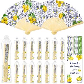 15Pcs Lemon Paper Fans with Bags and Cards Folding Handheld Fans Wedding Favors for Guests Mediterranean Bridal Shower Decor in Saudi Arabia