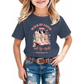 BeWithYou Christian Shirts for Girls Kids Western Rodeo Cowgirl Country Shirt Cute Floral High Boots Bible Verse Graphic Tees in Saudi Arabia