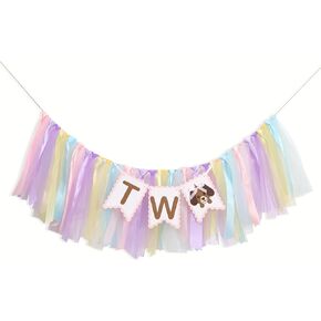 Puppy Two High Chair Banner - Dog Themed 2nd Birthday Decorations,Puppy Party Banner with Colorful Ribbons,Second Dog Birthday Highchair Garland,Cute Animal Party Photo Backdrop in Saudi Arabia
