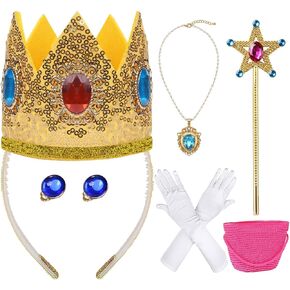 ZIW Princess Accessories Set Kids, 6 Piece Royal Fairytale Peach Costume Accessories for Girls Halloween Party Cosplay Classic Video Game Inspired Crown Wand Gloves Necklace Earrings Handbag in Saudi Arabia