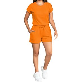 Ulovmi 2 Piece Sets For Women Casual Short Sleeve Crewneck Tops Drawstring Shorts Matching Set Tracksuit in Kuwait
