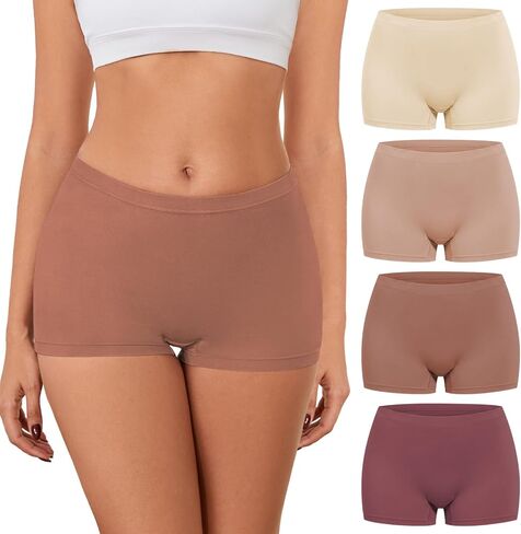 Migbean Womens Boyshorts Underwear Viscose Made from Bamboo Panties 4 Pack | Boy Shorts Underwear for Women Boxer Briefs Moisture-Wicking Breathable Mid Rise No Ride Up Double-layer Crotch Boy-Cut in Saudi Arabia