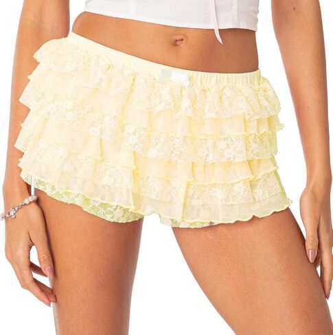 KMBANGI Women Ruffle Shorts Bloomers Lace Layered Cute Lolita Pumpkin Pants Sexy Boy Shorts Booty Bottoms Y2k Pettipants in Kuwait