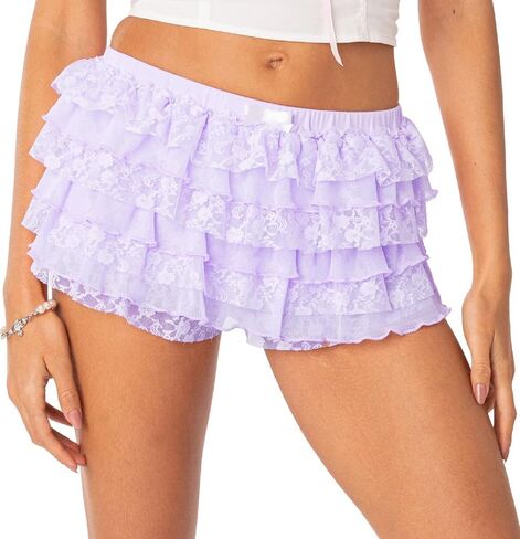 KMBANGI Women Ruffle Shorts Bloomers Lace Layered Cute Lolita Pumpkin Pants Sexy Boy Shorts Booty Bottoms Y2k Pettipants in Kuwait