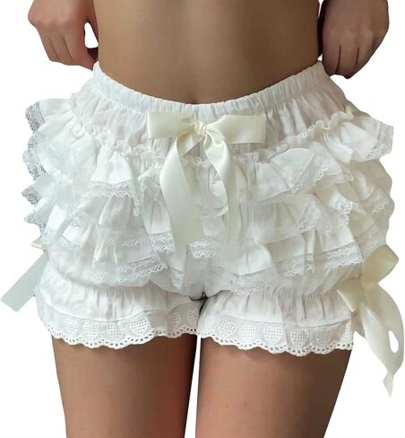KMBANGI Women Ruffle Shorts Bloomers Lace Layered Cute Lolita Pumpkin Pants Sexy Boy Shorts Booty Bottoms Y2k Pettipants in Kuwait