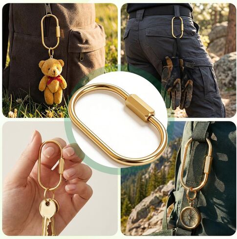 6pcs Gold Brass Key Rings Bulk,Carabiner Keychain Clip for Keys,Key Chain Organizer Holder for Men Women Adult with Screw Lock,Bag Charms for Handbags in Kuwait