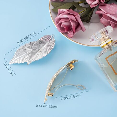 HINZIC 2Pcs Vintage Leaf Hair Clip Barrettes Alloy Feather Hair Clips Silver Gold Metal Head French Clips Combs Valentines Wedding Prom Hair Accessories for Women Girls Thick Long Hair in Kuwait