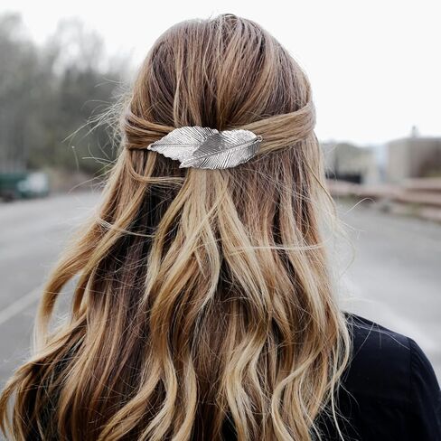 HINZIC 2Pcs Vintage Leaf Hair Clip Barrettes Alloy Feather Hair Clips Silver Gold Metal Head French Clips Combs Valentines Wedding Prom Hair Accessories for Women Girls Thick Long Hair in Kuwait