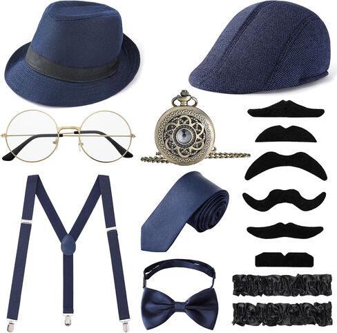 مجموعة إكسسوارات Coucoland 1920s للرجال Gatsby Gangster قبعة فيدورا أزياء عتيقة 20s لحفلات Gatsby in Kuwait