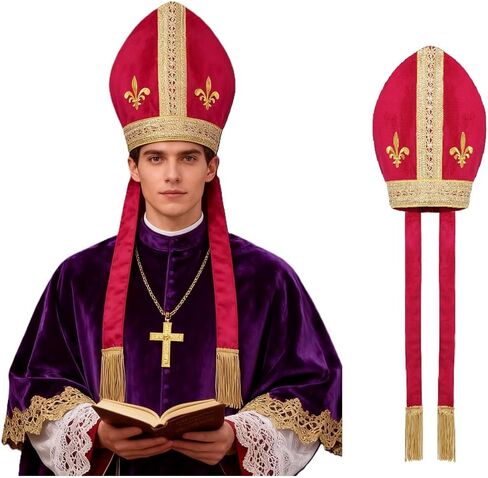 Pope Priest Hat Headpiece Catholic Cardinal Cap Bishop Plastic Cross Mitre Halloween Cosplay Accessory in Saudi Arabia